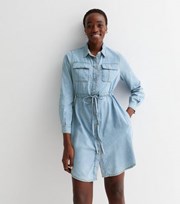 New Look Tall Blue Denim Long Sleeve Mini Shirt Dress